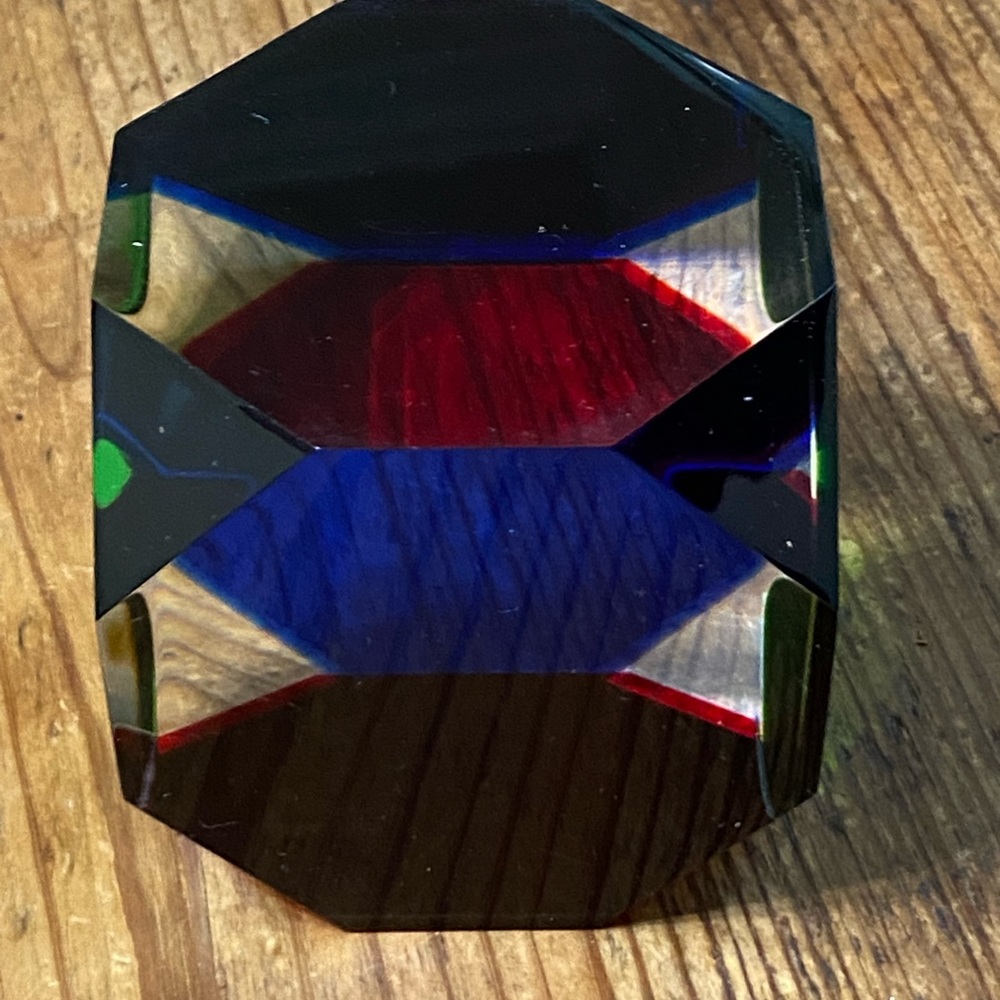 Vasa Acrylic Octagonal multicolored laminated cast acrylic cube, Signed/dated.